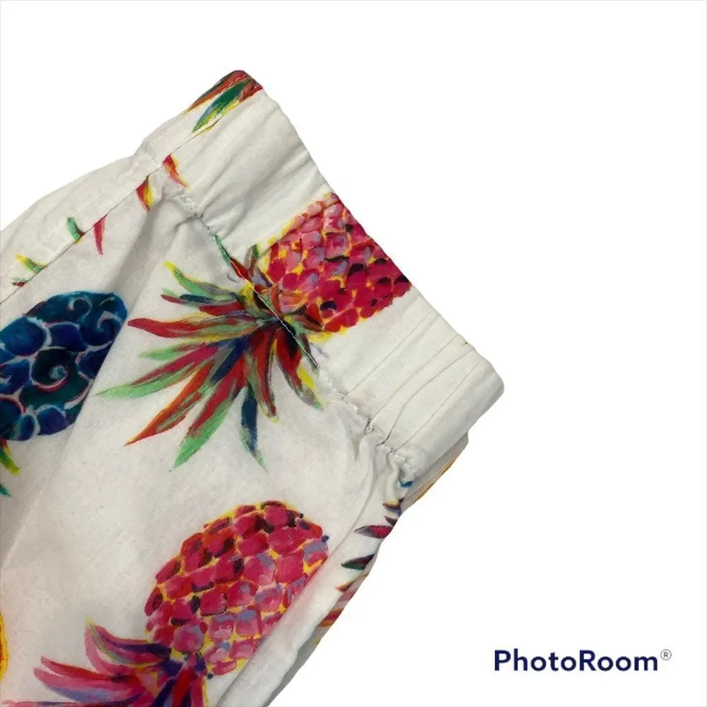 WOMEN'S J CREW SEASIDE PULL ON PANTS IN‎ WHITE RATTI PAINTED PINEAPPLES Size 0